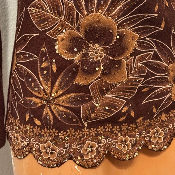 Viva You Top Womens Small Floral Print Baby Tee Shirt Vintage Y2K Sequins Glitte - Picture 4 of 7